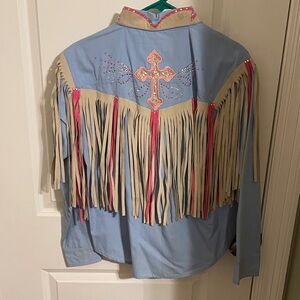 Rodeo Queen Fringe Western Shirt with Cross Design
